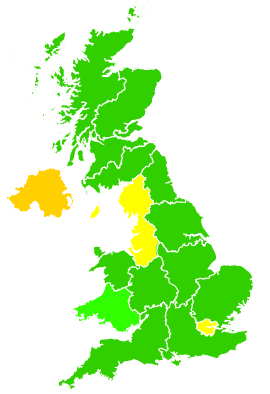 Click on a region for air pollution levels for 21/12/1993