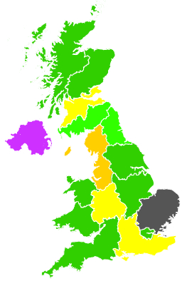 Click on a region for air pollution levels for 21/12/1994