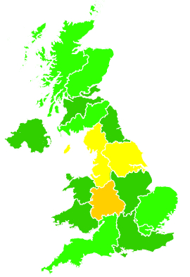 Click on a region for air pollution levels for 21/12/1997