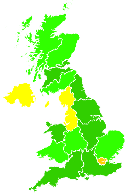 Click on a region for air pollution levels for 21/12/1998