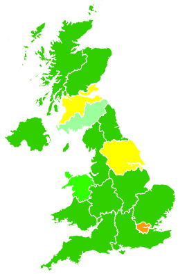 Click on a region for air pollution levels for 21/12/1999