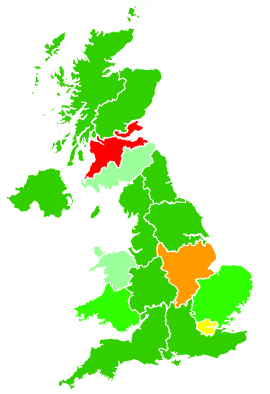 Click on a region for air pollution levels for 21/12/2002
