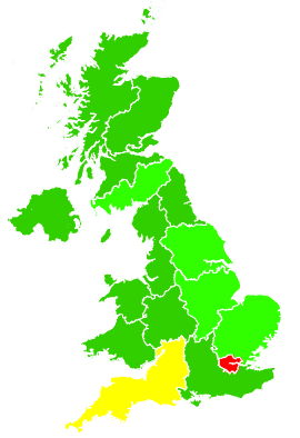 Click on a region for air pollution levels for 21/12/2005