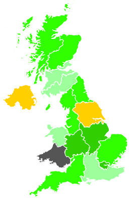 Click on a region for air pollution levels for 22/01/1992