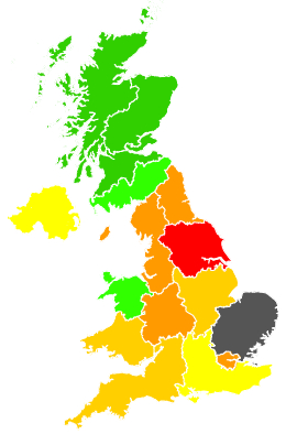 Click on a region for air pollution levels for 22/01/1996