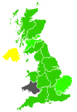 Click on a region for air pollution levels for 22/02/1991