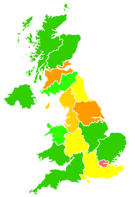 Click on a region for air pollution levels for 22/02/2003