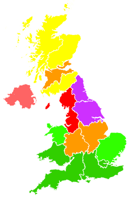 Click on a region for air pollution levels for 22/03/1996
