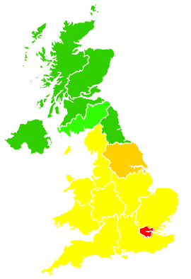 Click on a region for air pollution levels for 22/03/2000