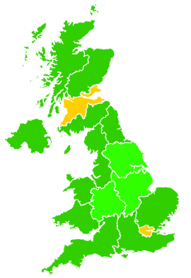 Click on a region for air pollution levels for 22/03/2001