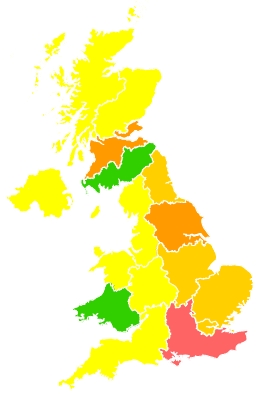 Click on a region for air pollution levels for 22/03/2022