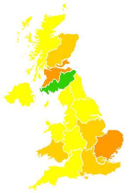 Click on a region for air pollution levels for 22/04/2003