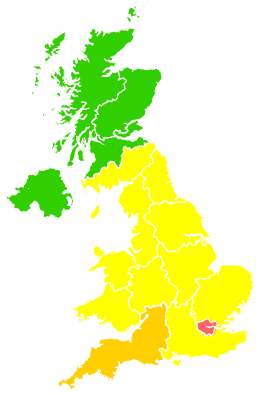 Click on a region for air pollution levels for 22/05/1995