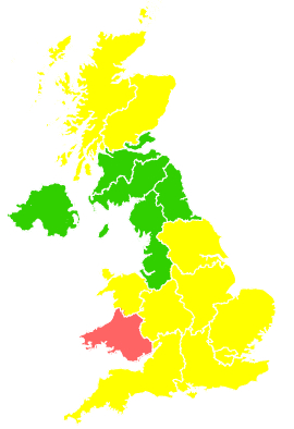 Click on a region for air pollution levels for 22/05/1999