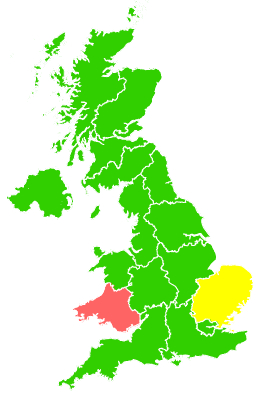 Click on a region for air pollution levels for 22/06/2006