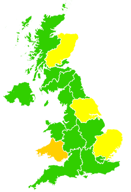 Click on a region for air pollution levels for 22/06/2008