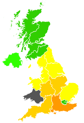 Click on a region for air pollution levels for 22/07/1991