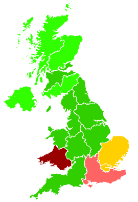 Click on a region for air pollution levels for 22/07/1994