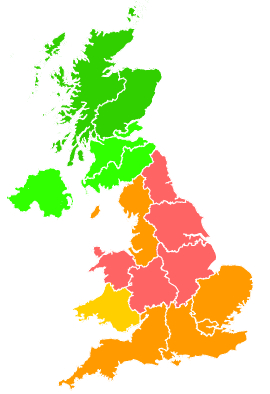 Click on a region for air pollution levels for 22/07/1996