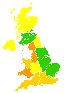 Click on a region for air pollution levels for 22/07/1997
