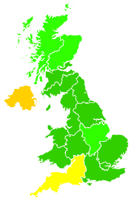 Click on a region for air pollution levels for 22/07/2000