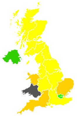 Click on a region for air pollution levels for 22/08/1991