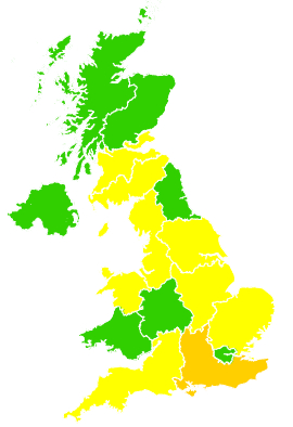 Click on a region for air pollution levels for 22/08/1994