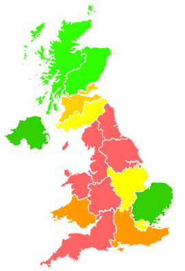 Click on a region for air pollution levels for 22/08/1995