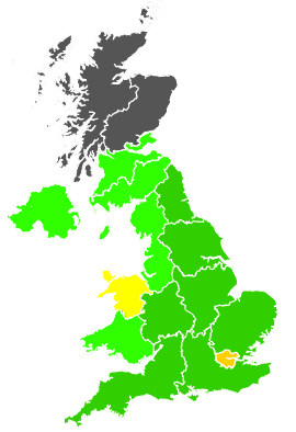 Click on a region for air pollution levels for 22/08/1997