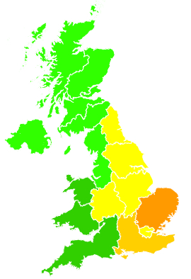 Click on a region for air pollution levels for 22/08/2015