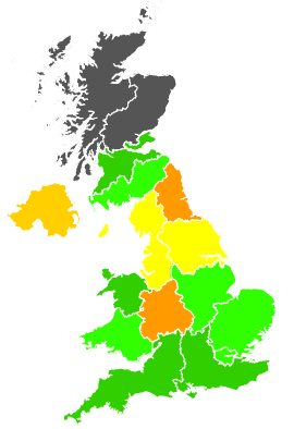 Click on a region for air pollution levels for 22/09/1993
