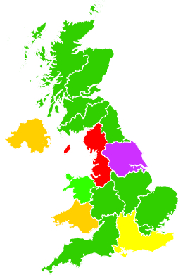 Click on a region for air pollution levels for 22/09/1994