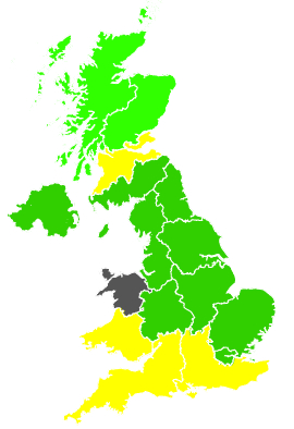 Click on a region for air pollution levels for 22/09/1997
