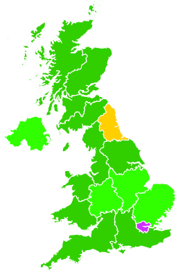 Click on a region for air pollution levels for 22/09/1999