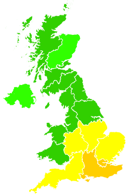 Click on a region for air pollution levels for 22/09/2010