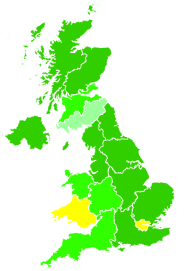Click on a region for air pollution levels for 22/10/1996