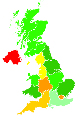 Click on a region for air pollution levels for 22/11/1993