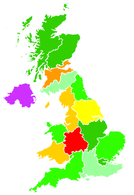 Click on a region for air pollution levels for 22/12/1992