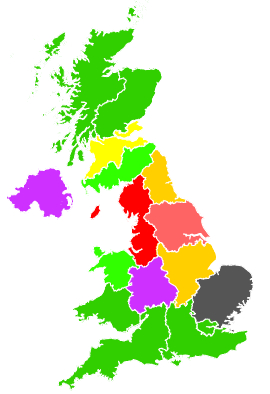 Click on a region for air pollution levels for 22/12/1994