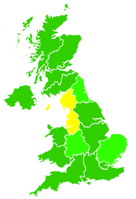 Click on a region for air pollution levels for 22/12/1998