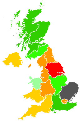 Click on a region for air pollution levels for 23/01/1996