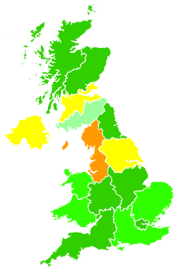 Click on a region for air pollution levels for 23/01/1997