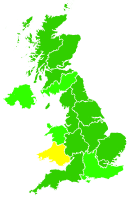 Click on a region for air pollution levels for 23/01/2003