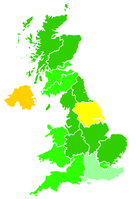 Click on a region for air pollution levels for 23/02/1993