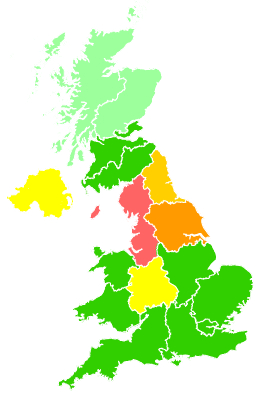 Click on a region for air pollution levels for 23/02/1994