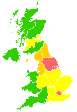 Click on a region for air pollution levels for 23/02/2003