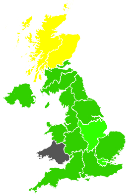 Click on a region for air pollution levels for 23/03/1992