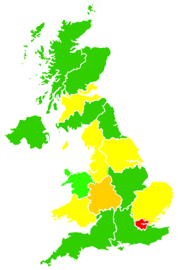 Click on a region for air pollution levels for 23/03/2000
