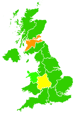 Click on a region for air pollution levels for 23/03/2007