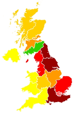 Click on a region for air pollution levels for 23/03/2022